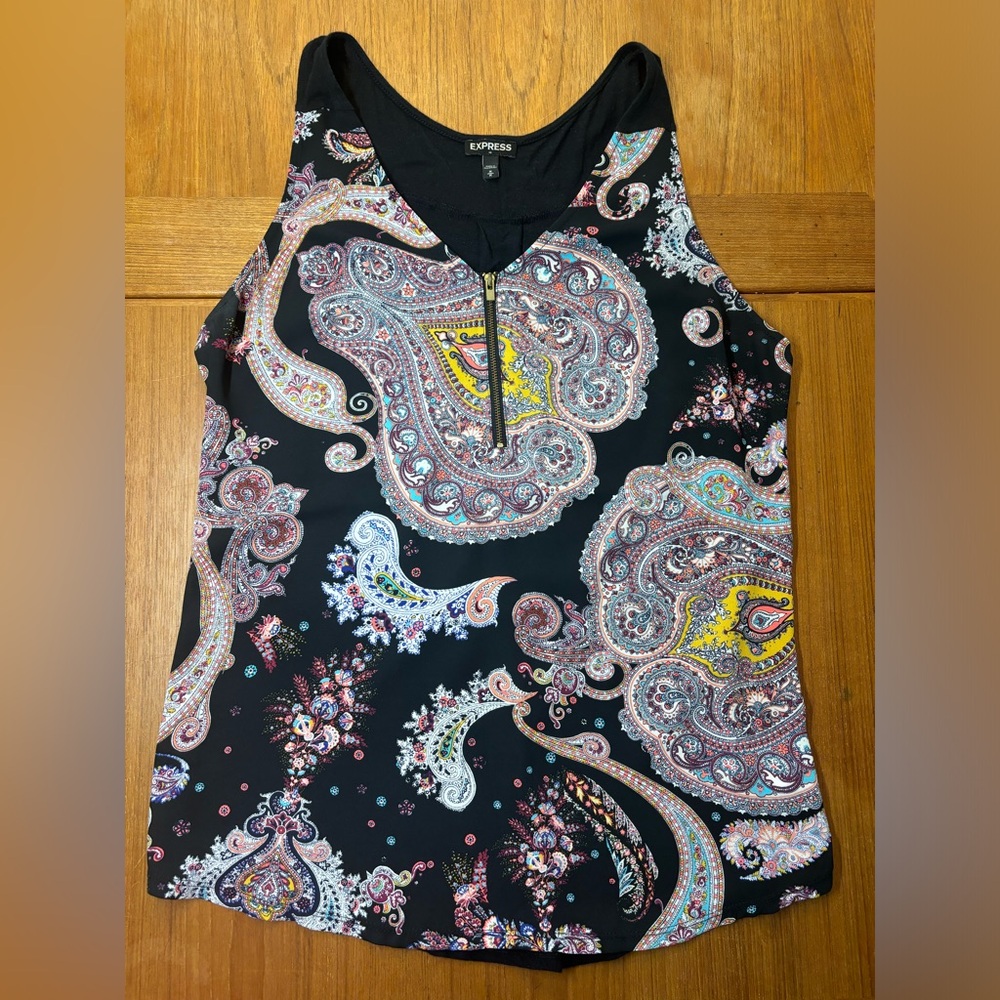 Express Sleeveless Paisley Blouse - Black and Multicolor